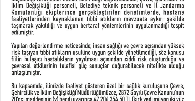 Elazığ'da Özel Hastaneye 47 Milyon Lira Ceza