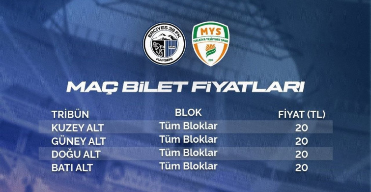 Erciyes 38 FSK - Malatya Yeşilyurtspor Maç Biletleri Satışta
