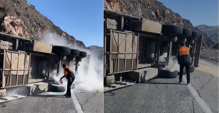 Hakkari-Van Yolunda Tır Devrildi