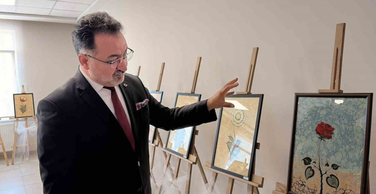 İlkokul öğrencileri ebru eserlerini sergiledi