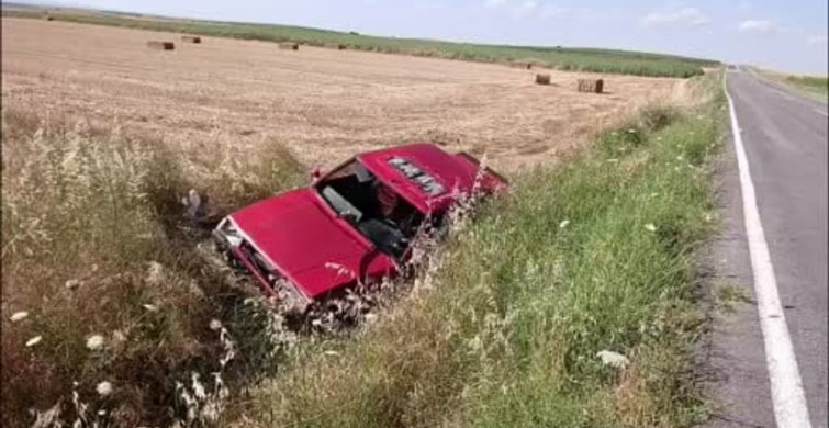 İpsala'da şarampole uçan otomobilin sürücüsü yaralandı