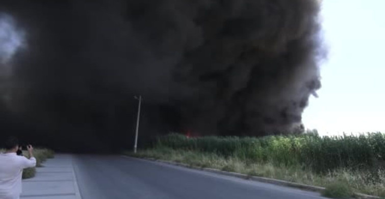 İzmir'de geri dönüşüm fabrikasında çıkan yangına itfaiye müdahale ediyor