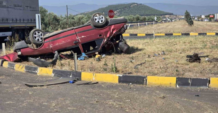 İzmir’de otomobil kazasında ters döndü: 1 kişi hafif yaralandı