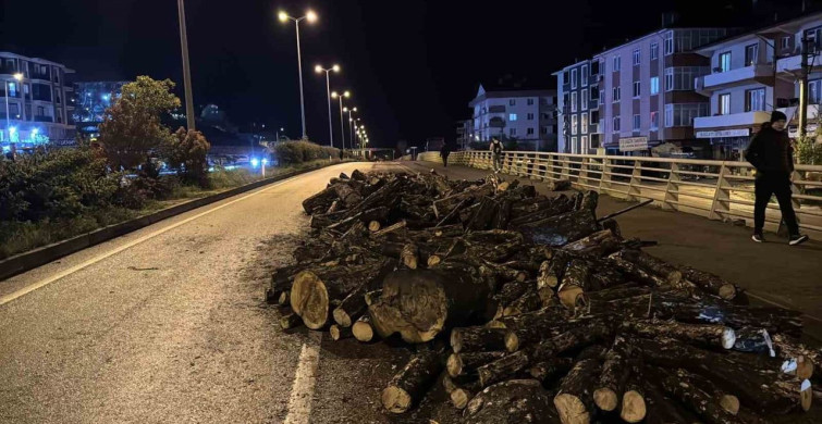 Kamyonun Damperi Açıldı, Odunlar Yola Saçıldı