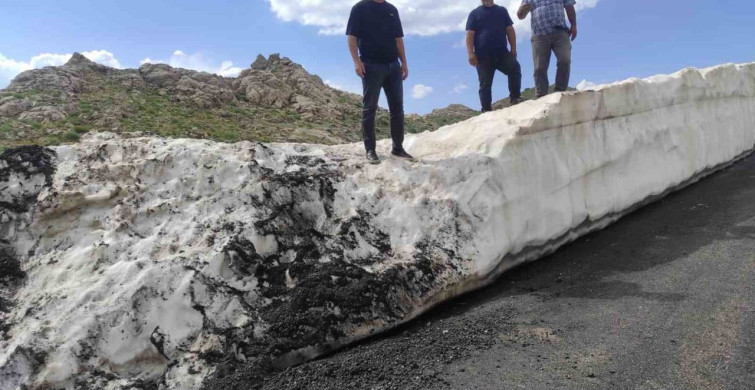 Kar kalınlığının 5 metreyi bulduğu Mereto Dağı’na bahar yeni geldi