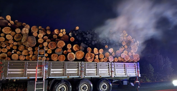 Kastamonu'da Tomruk Yüklü Tırda Yangın Çıktı