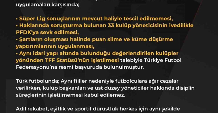Kayserispor'dan TFF'ye Adalet Talebi