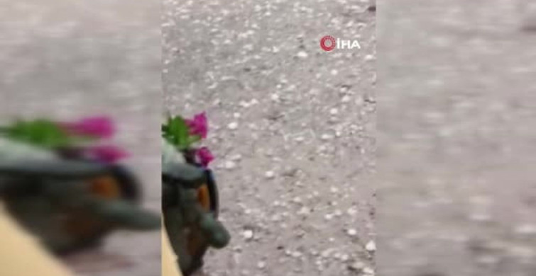 Kumluca'da aniden bastıran dolu yağışı etkili oldu