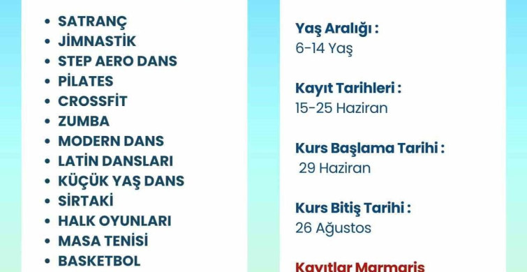 Marmaris Belediyesi'nden çocuklar için 17 branşta ücretsiz yaz kursu