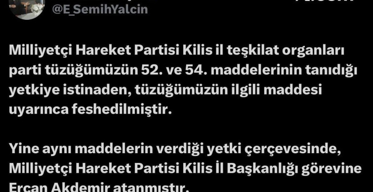 MHP Kilis İl Teşkilatı Feshedildi