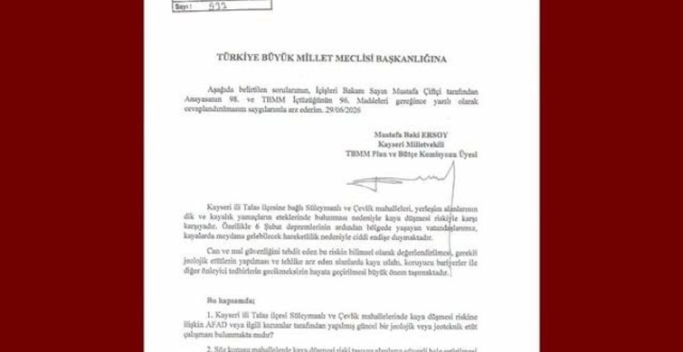 Mhp'li Ersoy, 2 mahalledeki kaya düşmesi riskini meclise taşıdı
