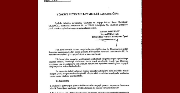 MHP’li Ersoy, kokpit ve kabin ekiplerinin yeşil pasaport talebini TBMM gündemine taşıdı