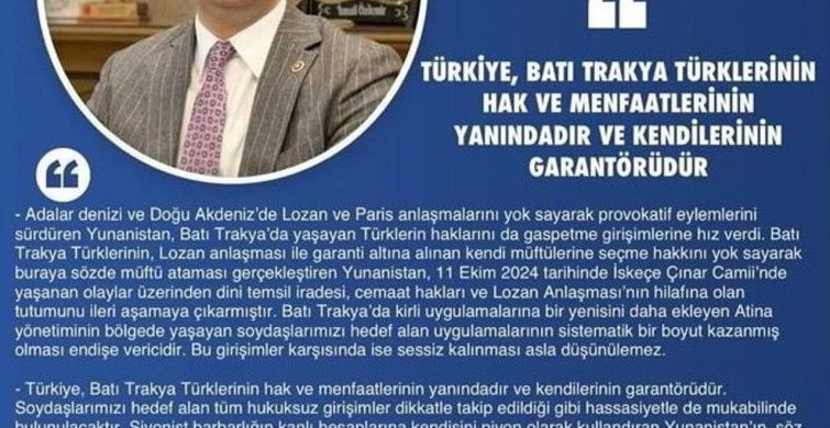 MHP'li Özdemir: Türkiye, Batı Trakya Türklerinin hak ve menfaatlerinin yanındadır ve garantörüdür