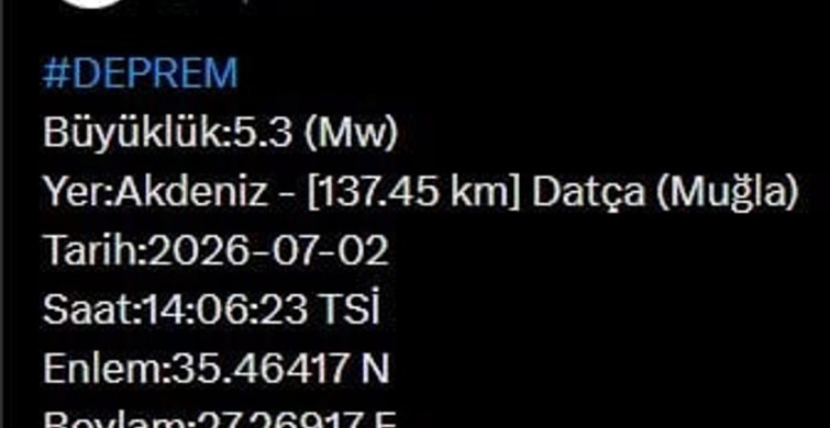 Muğla'da 5.3 büyüklüğünde deprem meydana geldi