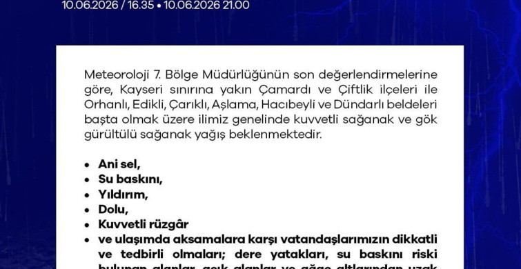 Niğde'de Kuvvetli Yağış Uyarısı!