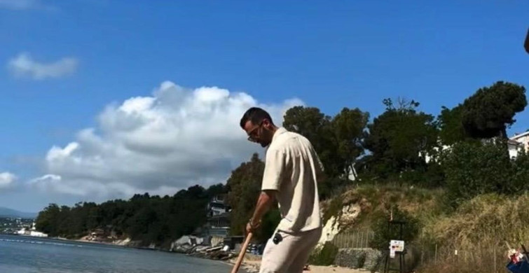 Özgür Can Keskin, kendi imkânlarıyla Sinop'ta temizlik çalışmalarına başladı