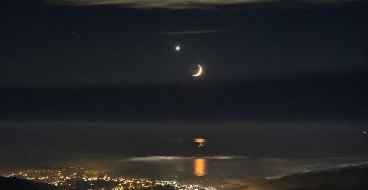 Rize'de ay ve yıldızın eşsiz görüntüsü baş döndürdü