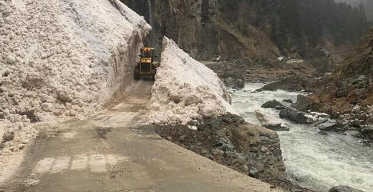 Rize'de Yola Çığ Düştü