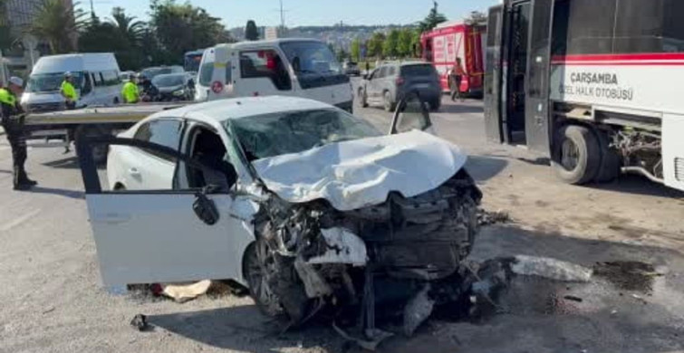 Samsun'da otomobil ile halk otobüsü çarpıştı: 7 yaralı