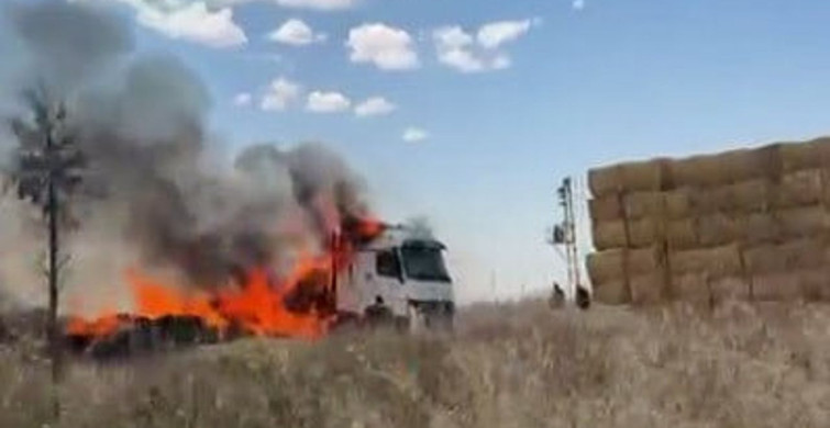 Şanlıurfa’da balya yüklü tırda yangın çıktı