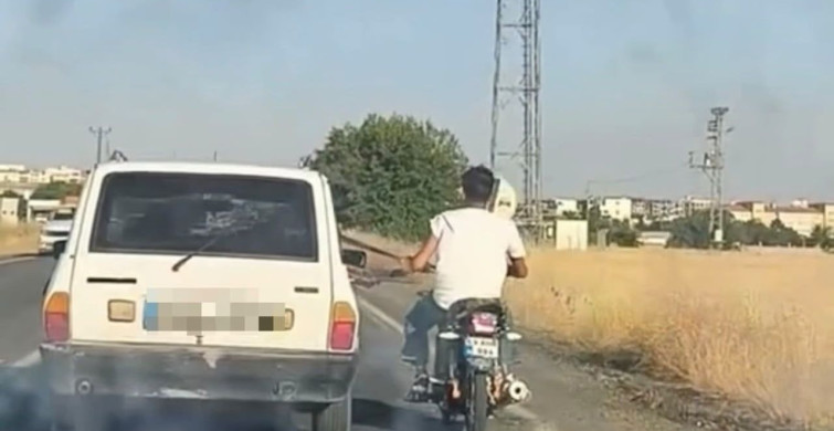 Şanlıurfa'da motosiklet sürücüsünden tehlikeli yolculuk