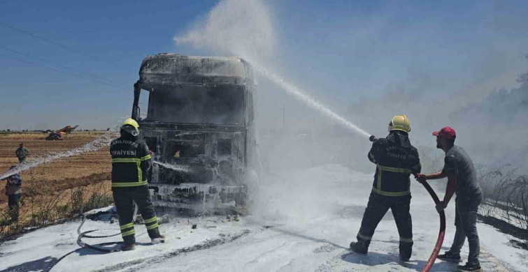 Şanlıurfa'da saman yüklü tırda çıkan yangın söndürüldü