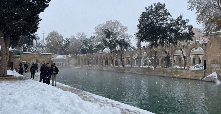 Şanlıurfa'nın Tarihi Balıklıgöl Karla Kaplandı