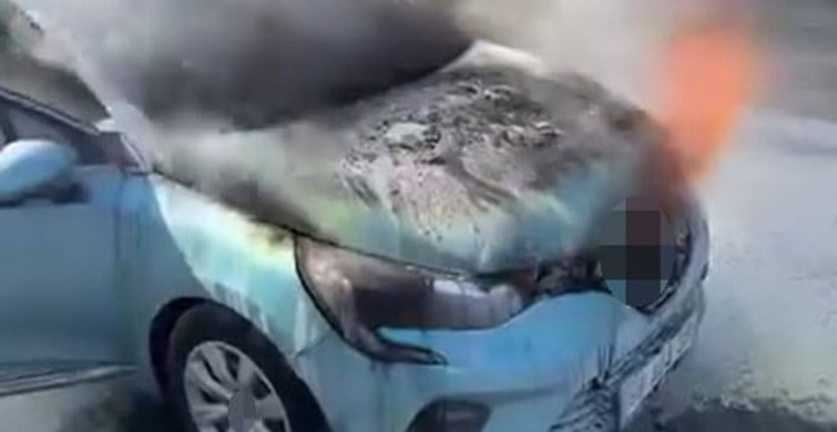 Seyir halindeki otomobil alev aldı, orman işletme personeli ilk müdahaleyi yaptı