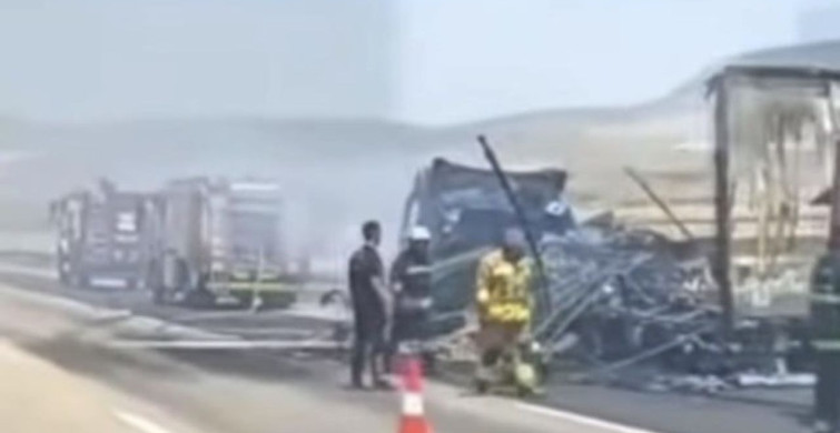 Seyir halindeki tırda yangın: Kullanılamaz hale geldi