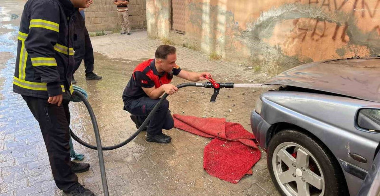 Siirt'te park halindeki otomobilde yangın çıktı