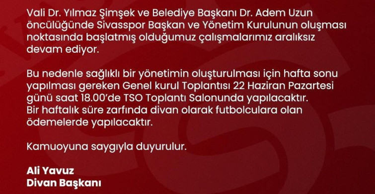 Sivasspor'da Kongre Ertelendi, Başkan Adayı Bulunamadı