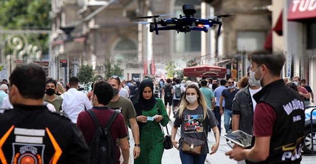 Taksim'de Drone Destekli Koronavirüs Kontrolü