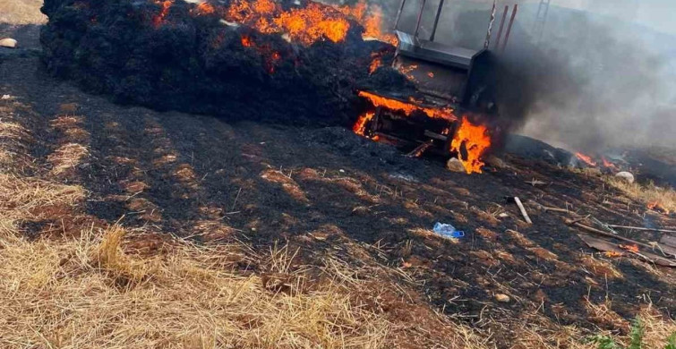 Tarsus'ta harman çalışması sırasında yangın çıktı