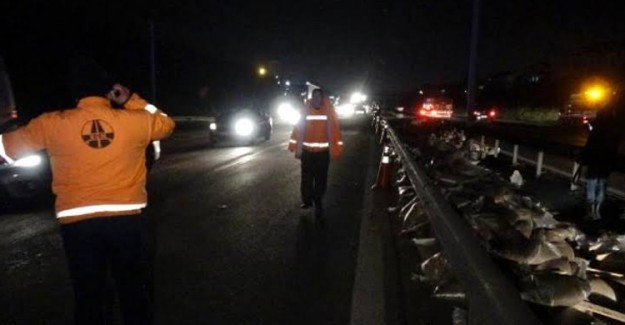 TEM'de TIR Devrildi, Yol Ulaşıma Kapandı