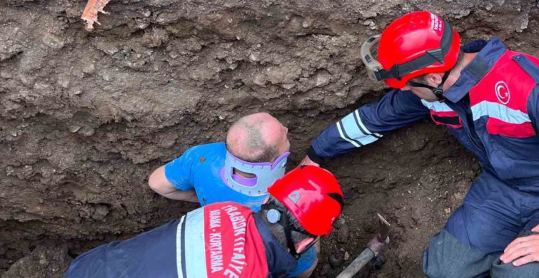 Trabzon'da toprak altında kalan işçi itfaiye ekipleri tarafından kurtarıldı