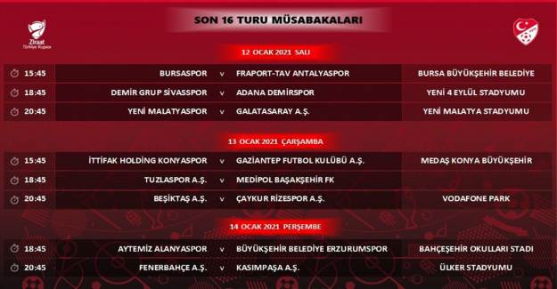 Türkiye Kupası'nda Son 16 Turu Programı Açıklandı