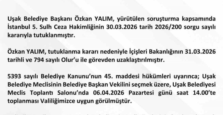 Uşak'ta Belediye Başkan Vekili Seçimi Duyuruldu
