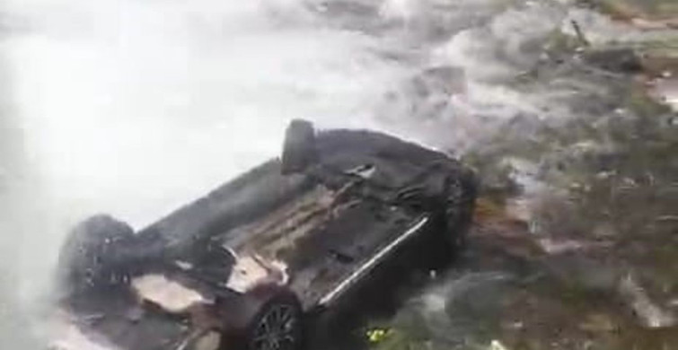 Uzungöl'de araç şelaleye uçtu: 1 yaralı