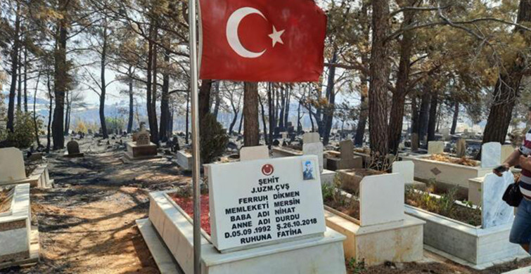 Yangında Şehit Mezarına ve Bayrağa Zarar Gelmedi