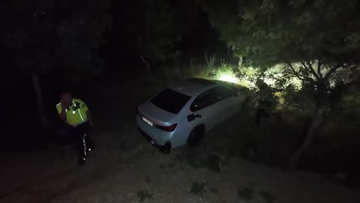 Ağaçlık alana uçan otomobilin acil çağrı sistemi ekipleri harekete geçirdi