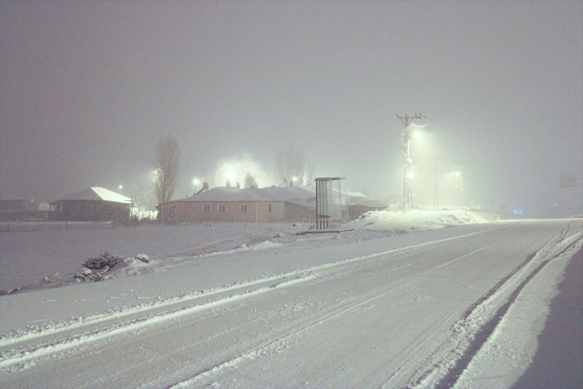 Ağrı'nın Taşlıçay ilçesinde etkili olan kar yağışı, çevreyi beyaza bürüdü.