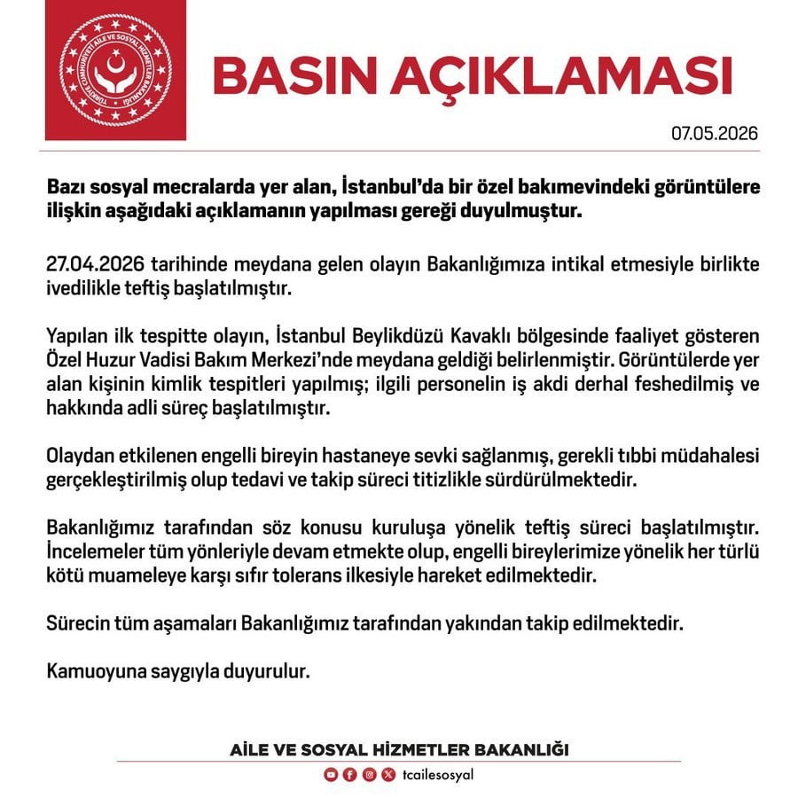 AİLE VE SOSYAL HİZMETLER BAKANLIĞI, İSTANBUL’DA ÖZEL BİR BAKIMEVİNDE ORTAYA ÇIKAN GÖRÜNTÜLERİN...