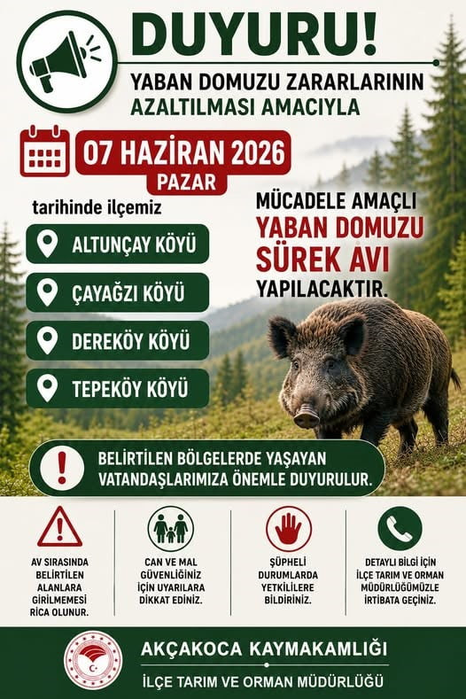 AKÇAKOCA İLÇESİNE BAĞLI ALTUNÇAY, ÇAYAĞZI, DEREKÖY VE TEPEKÖY KÖYLERİNDE 7 HAZİRAN PAZAR GÜNÜ...