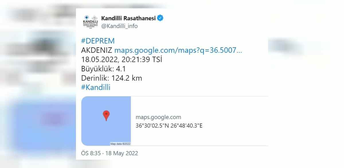 Akdeniz açıklarında 4.1 şiddetinde deprem!