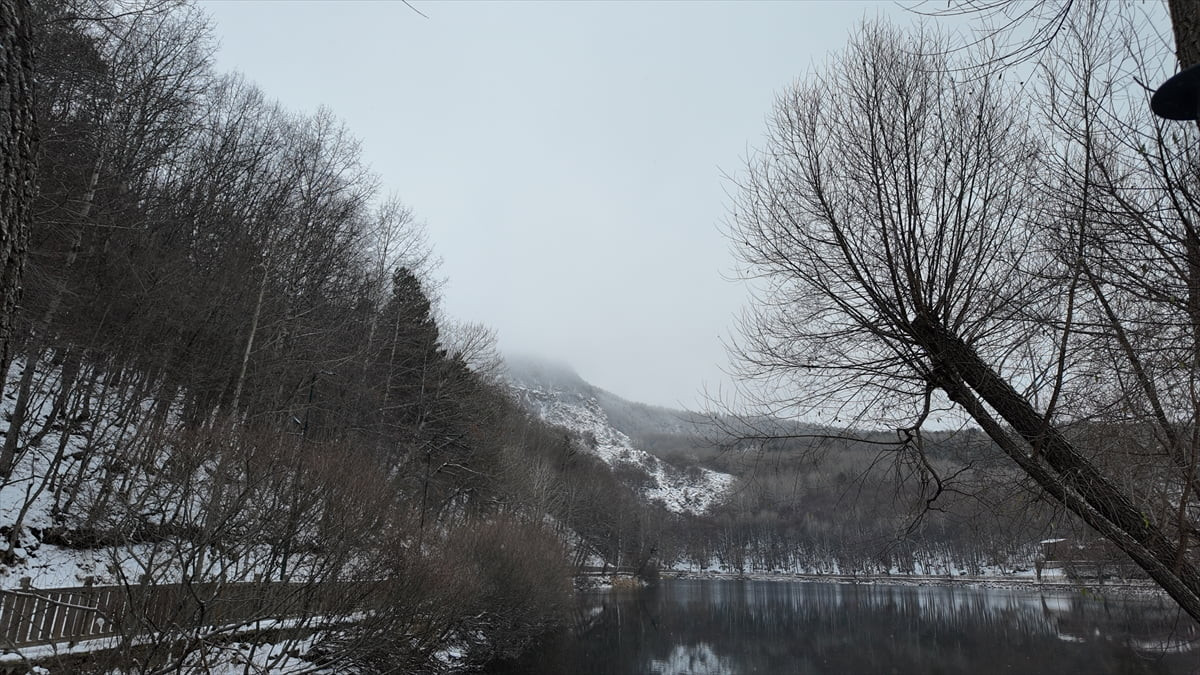  Ankara'nın Çubuk ilçesinde bulunan Karagöl Tabiat Parkı, mevsimin ilk kar yağışıyla beyaza...
