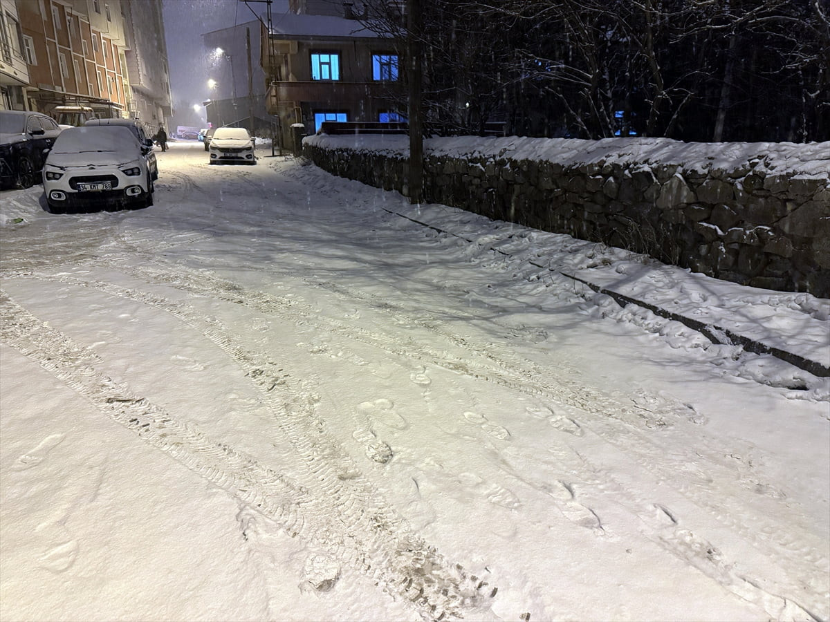 Ardahan'da etkili olan kar yağışı nedeniyle il merkezi beyaza büründü.