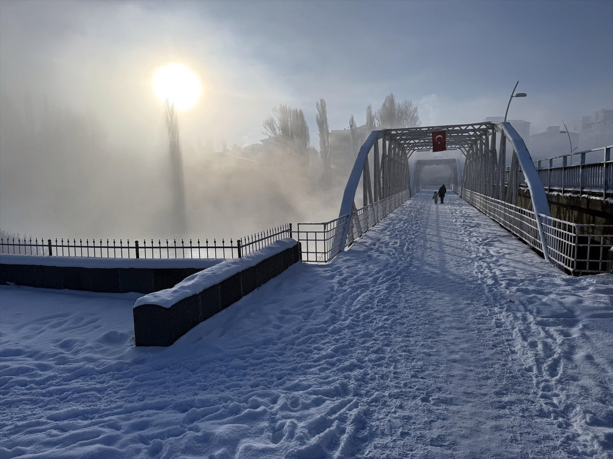Ardahan'da gece sıfırın altına düşen soğuk hava nedeniyle yoğun buzlanma ve kırağı...