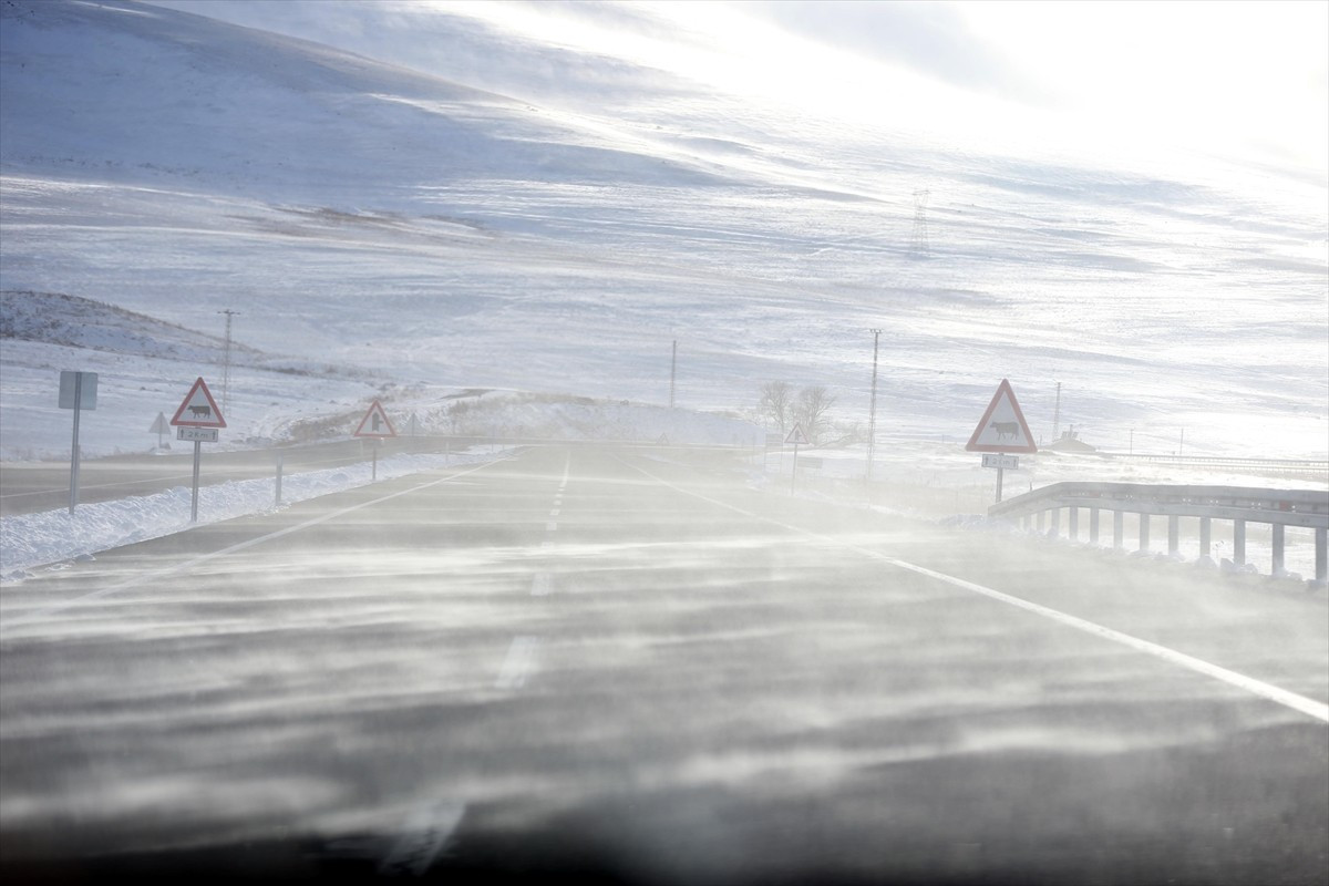 Ardahan'da kar ve tipi, Ardahan-Çıldır yolunda etkili olmaya başladı.