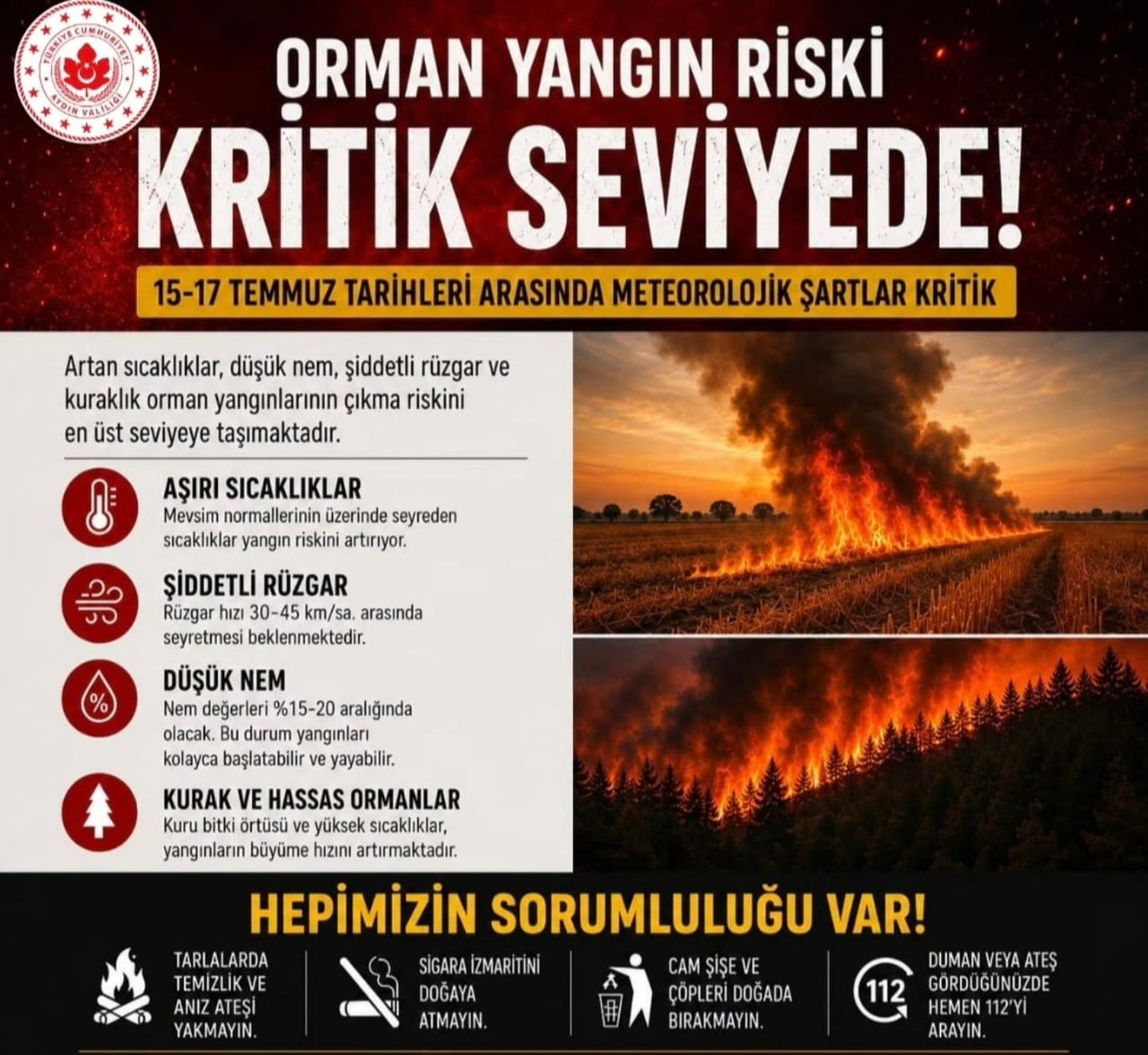 AYDIN VALİLİĞİ’NDEN ORMAN YANGINI UYARISI