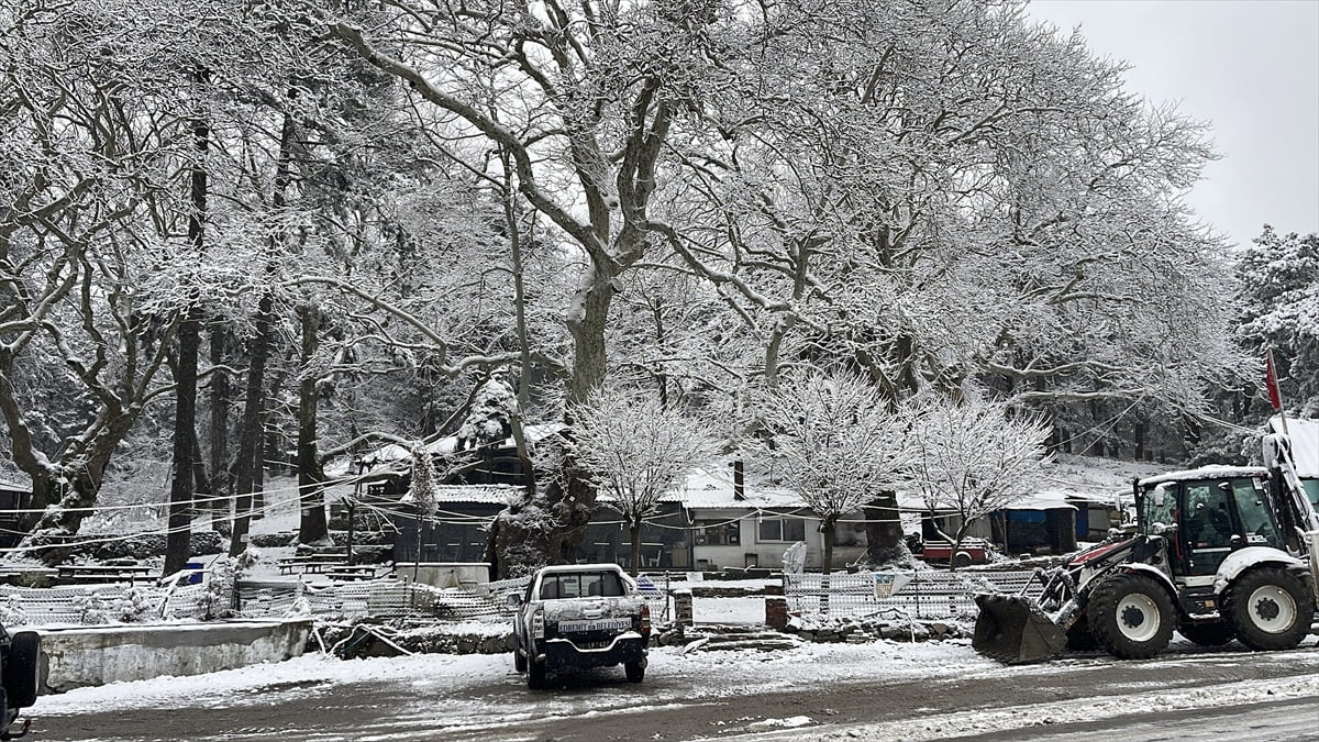 Balıkesir ve Çanakkale sınırları boyunca uzanan Kazdağları'nda kar yağışı etkili oluyor.